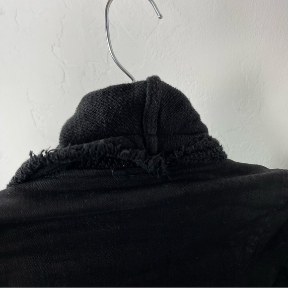 Free People Jacket Coat Coated Black Drape Front Zipper Fringe Distressed Moto - Picture 8 of 11